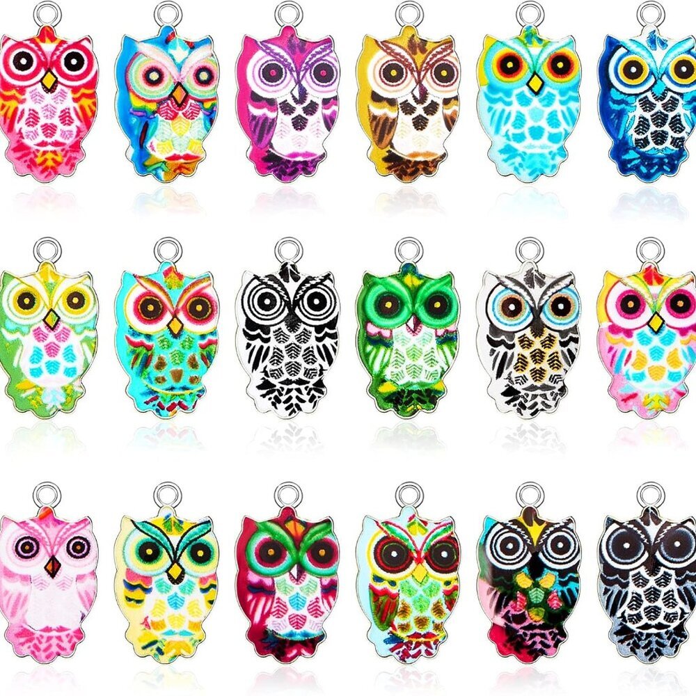 18 Pieces Enamel Owl Charms Pendant Mixed Owl DIY Charm Jewelry Making Crafting